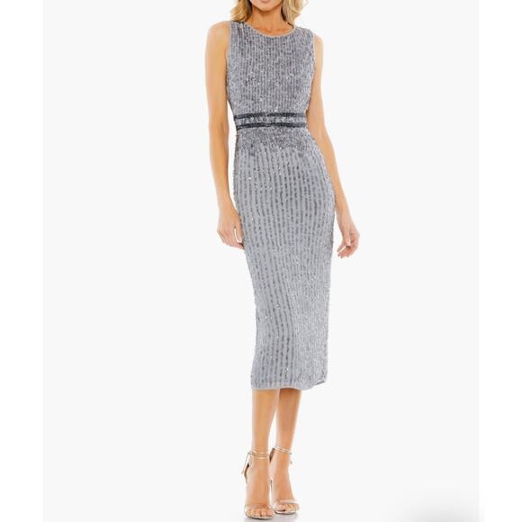 Mac Duggal Sequin Cocktail Dress Metallic Gray Size 4 10508 New - Picture 1 of 8